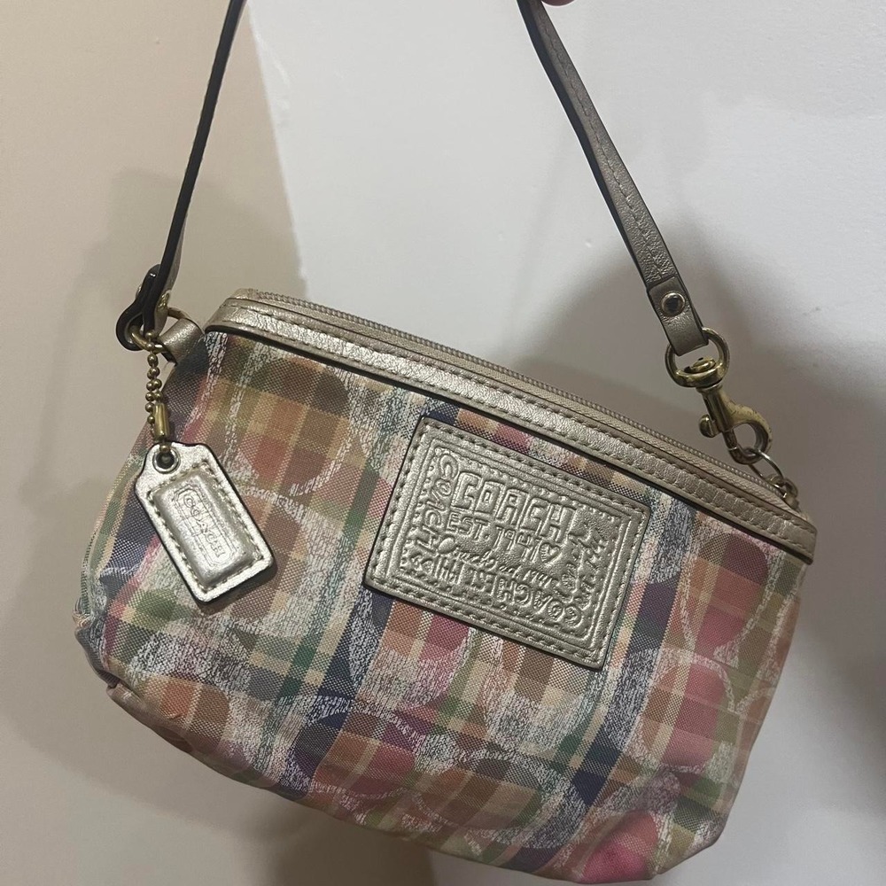 Y2K 2000s Coach Poppy Daisy Signature Cs Madras Plaid Tartan Mini Bag /Wristlet